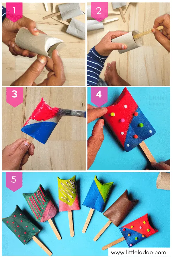 Toilet paper roll popsicles - step by step instructions