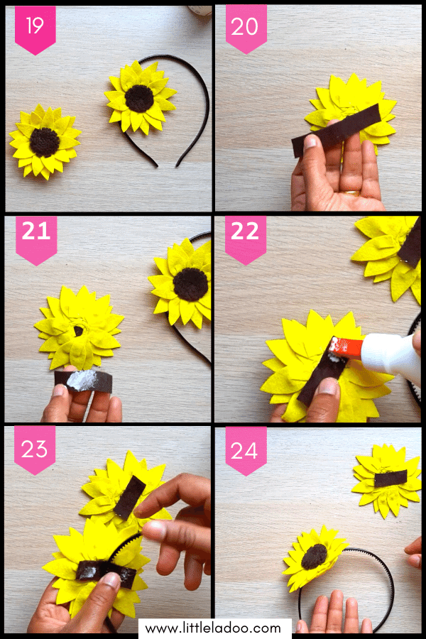 Attach sunflower to the hairband, sunflower hairband for kids