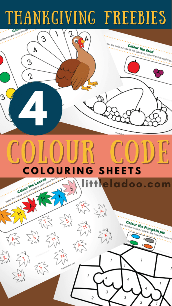 Thanksgiving colour code colouring sheets