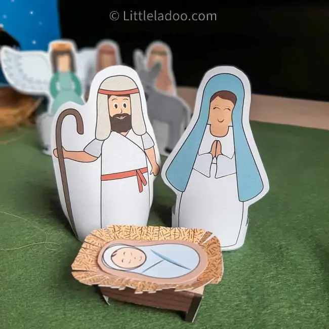 Mary, joseph and baby Jesus and manger - Nativity scene for kids