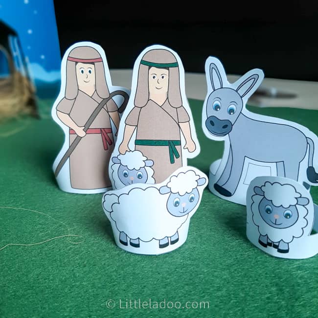 Shepherd, donkey and sheep from nativity