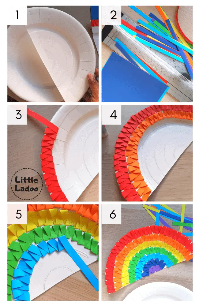 paperplate rainbow step by step instruction