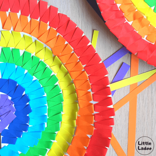 closeup look of paper plate rainbow